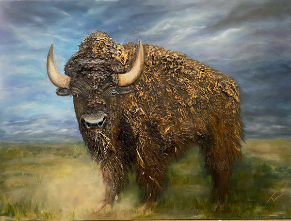 "Tatanka" 78"x52" 3D sculpted Oil on Belgian Linen-SOLD