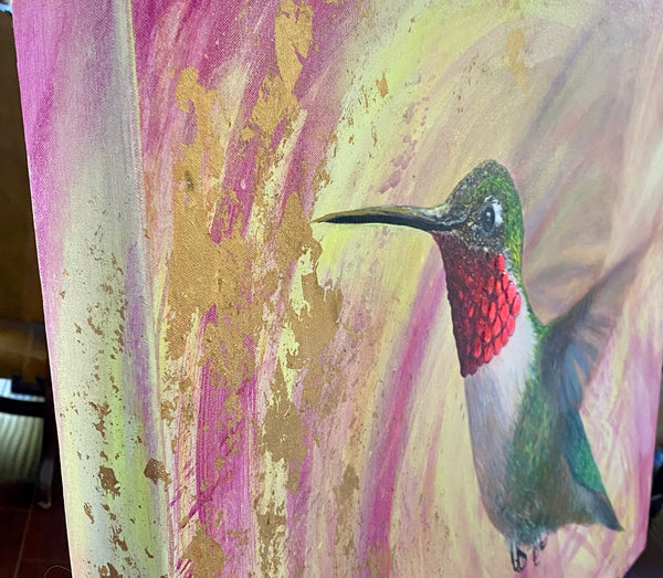 " The Messenger"Original Painting on 3D Gallery wrapped Canvas 36"x30" with 22K Gold