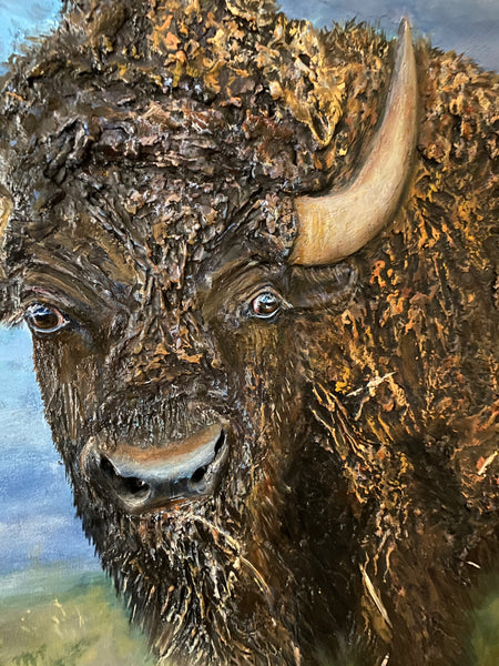 "Tatanka" 78"x52" 3D sculpted Oil on Belgian Linen-SOLD